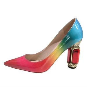FSJ jewel heeled rainbow pumps 9